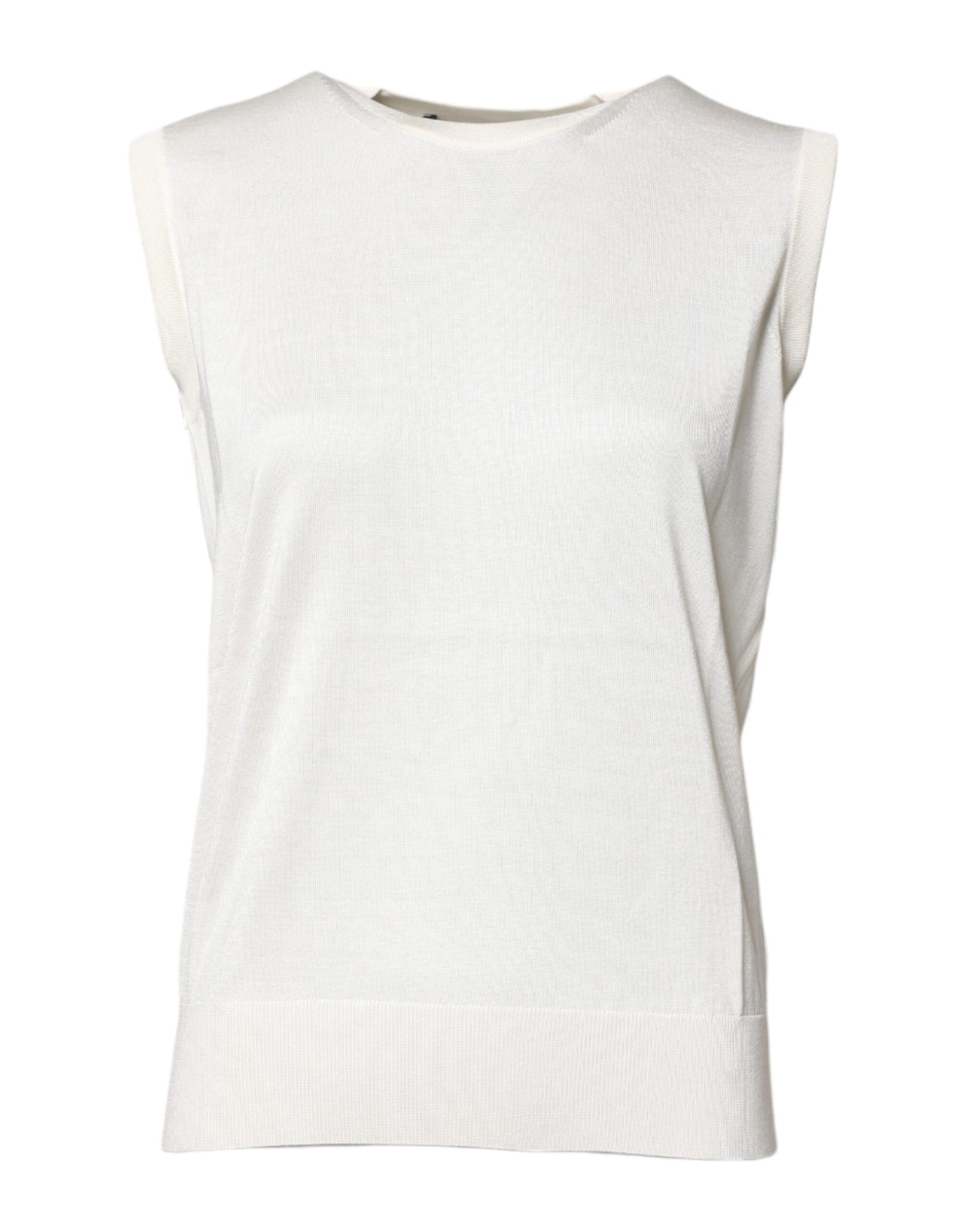 Dolce & Gabbana White Silk Round Neck Sleeveless Tank Top