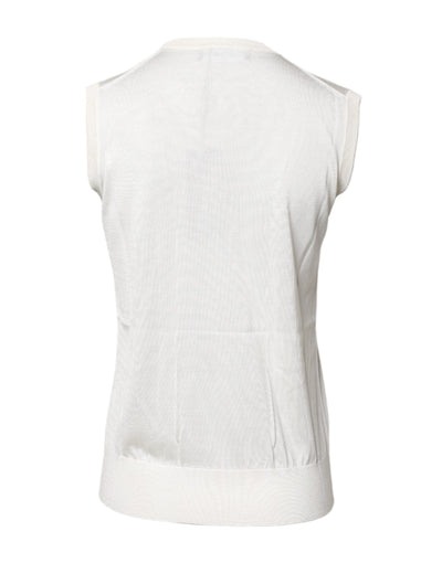 Dolce & Gabbana White Silk Round Neck Sleeveless Tank Top