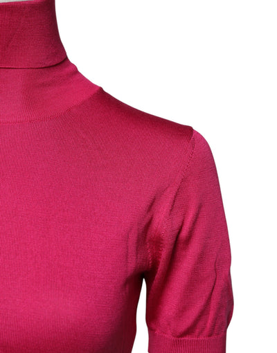 Dolce & Gabbana Pink Silk Knitted Turtleneck Cropped Top