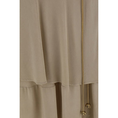 Quira Beige Silk Long Skirt