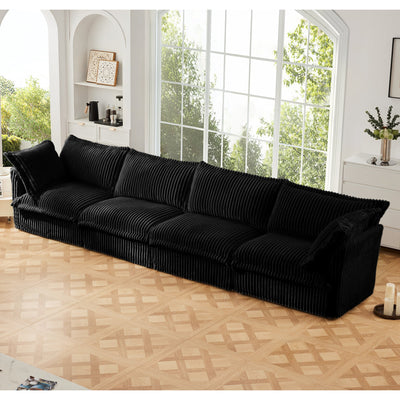 Slipcovered Long Sofa, 4 Seater Sofa with Removable Cover, Extra Deep Couch for Living Room, Corduroy Fabric Cloud Like Comfy Sofa Couch, Black Corduroy Fabric