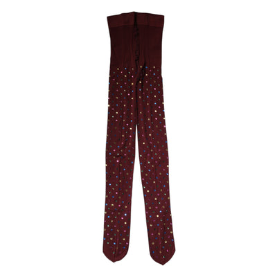 Dolce & Gabbana Maroon Nylon Crystal Embellished Pantyhose Tights