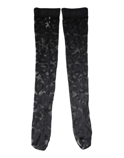Dolce & Gabbana Black Floral Lace Cotton Stretch Stockings Socks