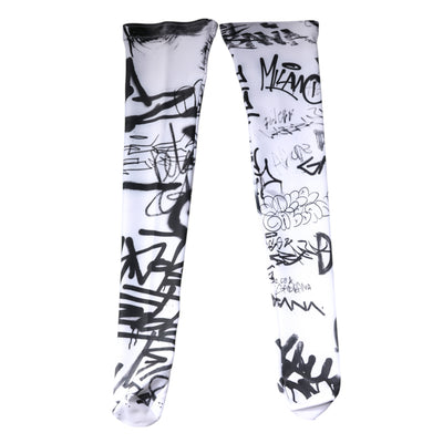 Dolce & Gabbana White Graffiti Cotton Over Calf Stockings Socks