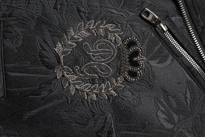 Dolce & Gabbana Black Brocade Cotton Full Zip Biker Jacket