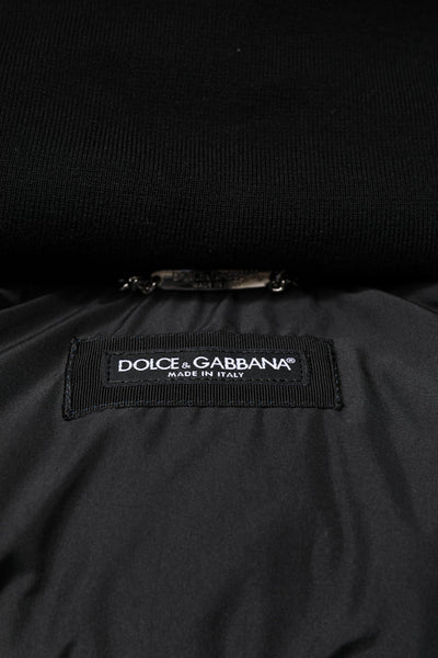 Dolce & Gabbana Blue Logo Full Zip Hooded Quilted Jacket