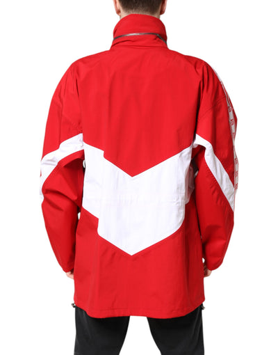 Dolce & Gabbana Red White Nylon Full Zip Windbreaker Jacket