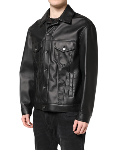 Dolce & Gabbana Black Polyester Button Down Biker Jacket