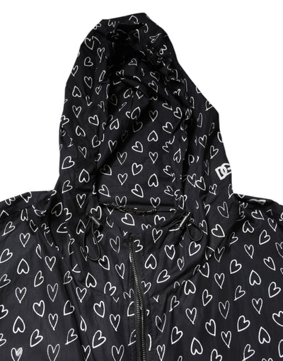 Dolce & Gabbana Black Heart Print Hooded Windbreaker Jacket