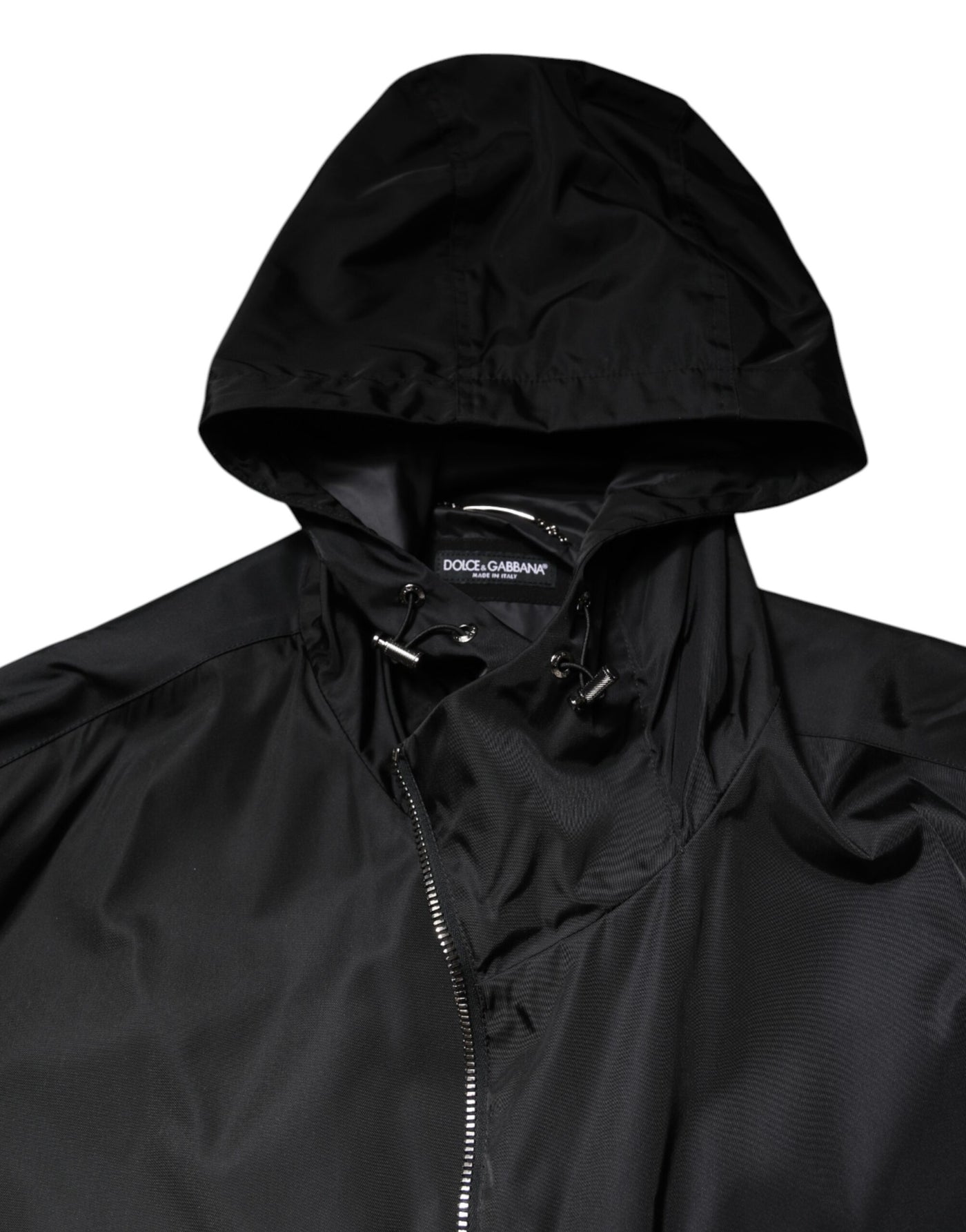 Dolce & Gabbana Black Hooded Long Men Windbreaker Jacket
