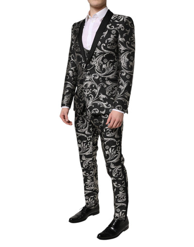 Dolce & Gabbana Black Gray MARTINI Jacquard Men 3 Piece Suit
