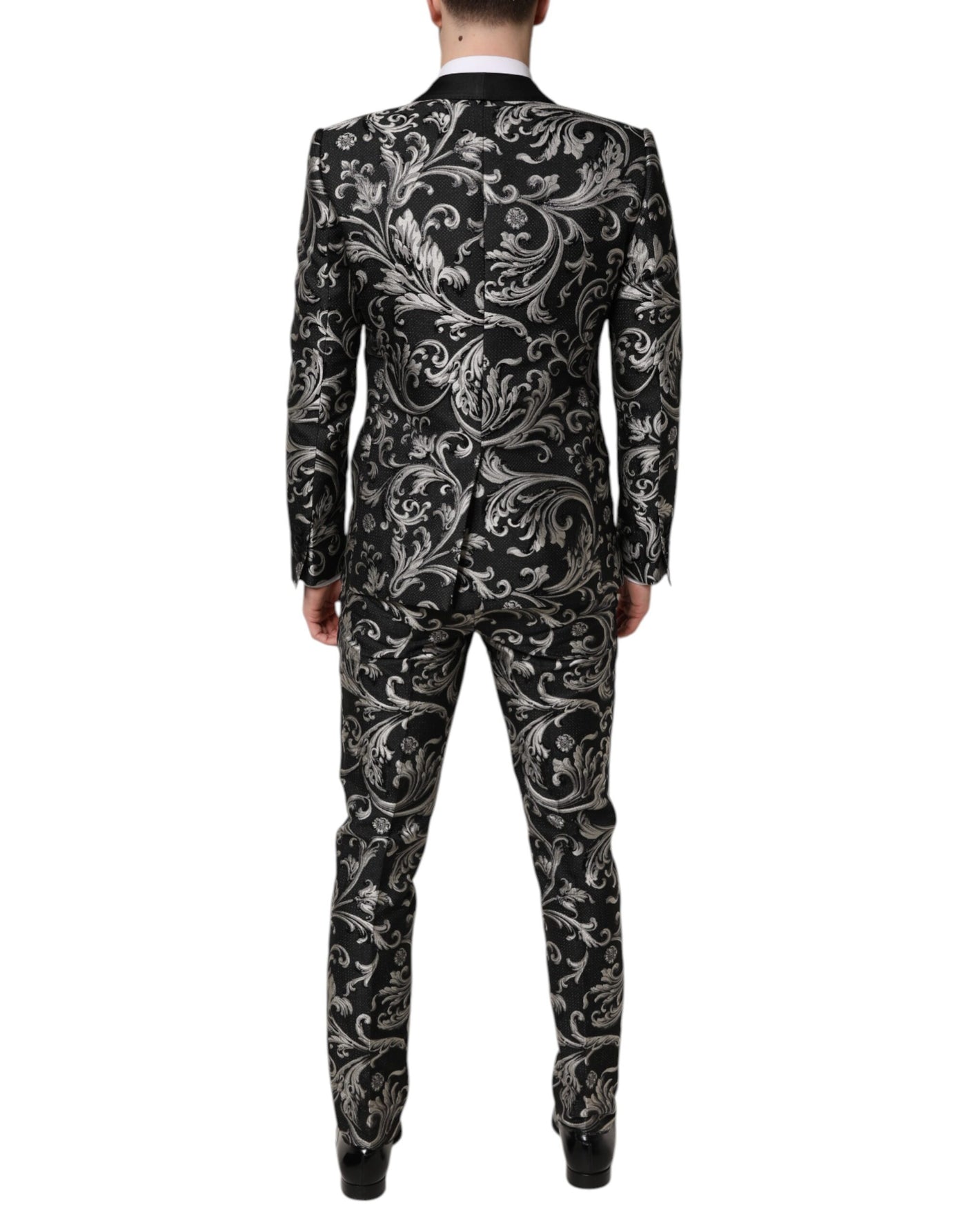 Dolce & Gabbana Black Gray MARTINI Jacquard Men 3 Piece Suit