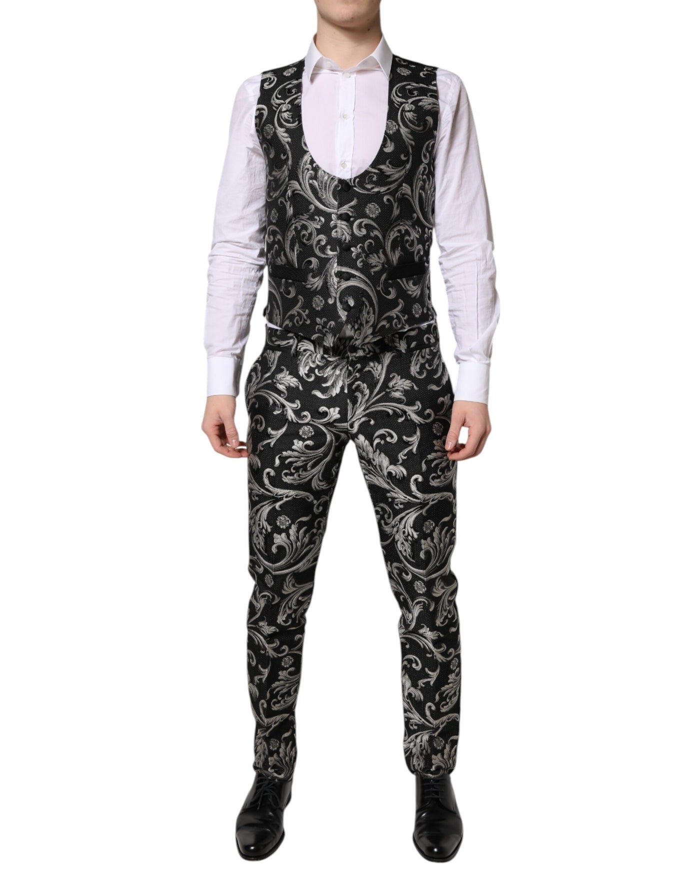 Dolce & Gabbana Black Gray MARTINI Jacquard Men 3 Piece Suit