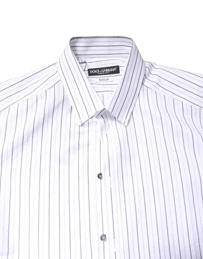 Dolce & Gabbana White Stripes Cotton GOLD Formal Dress Shirt