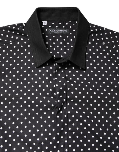 Dolce & Gabbana Black Polka Dot Cotton Formal Dress Shirt