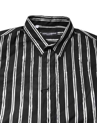Dolce & Gabbana Black White Striped Cotton Dress Shirt