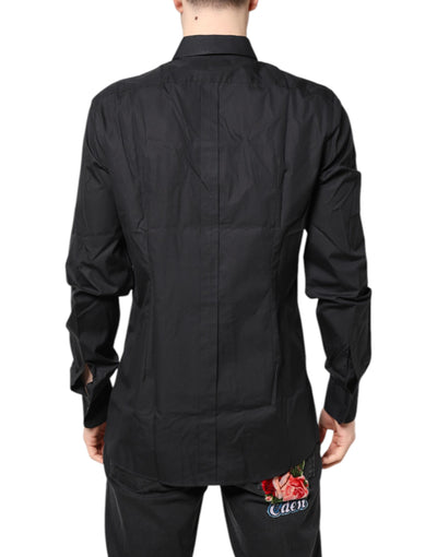 Dolce & Gabbana Black Floral Gold Cotton Dress Formal Shirt