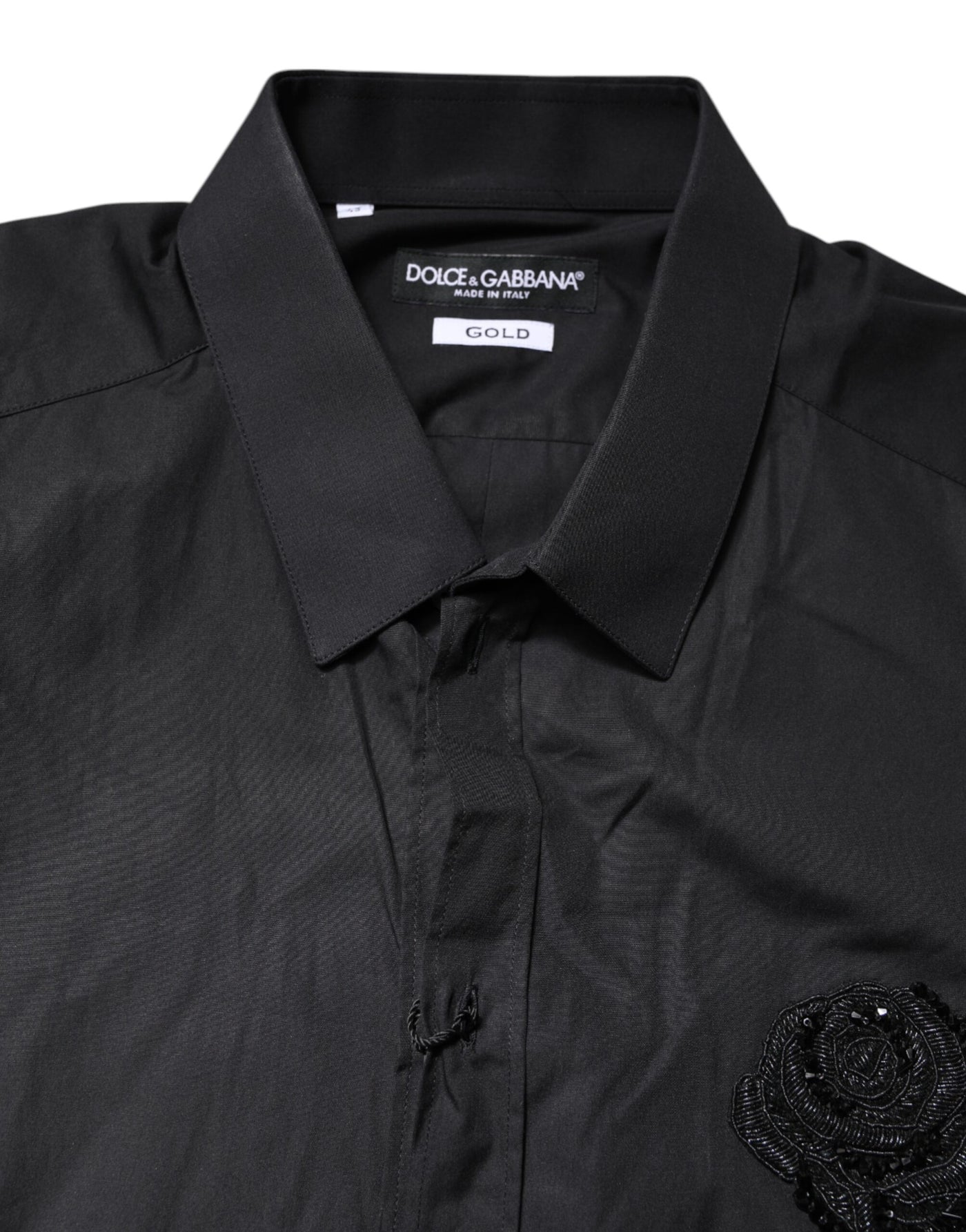 Dolce & Gabbana Black Floral Gold Cotton Dress Formal Shirt