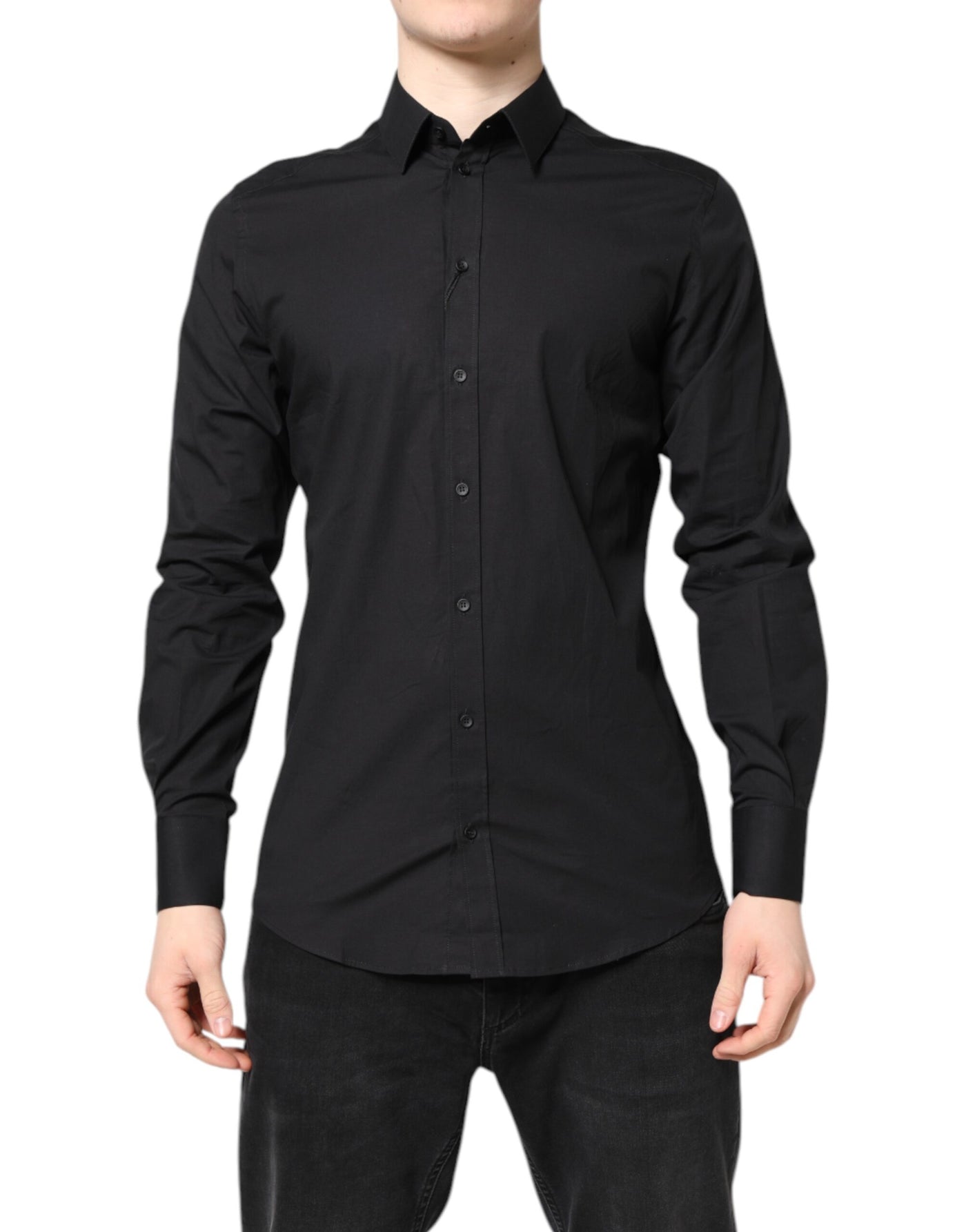 Dolce & Gabbana Black GOLD Cotton Dress Formal Shirt
