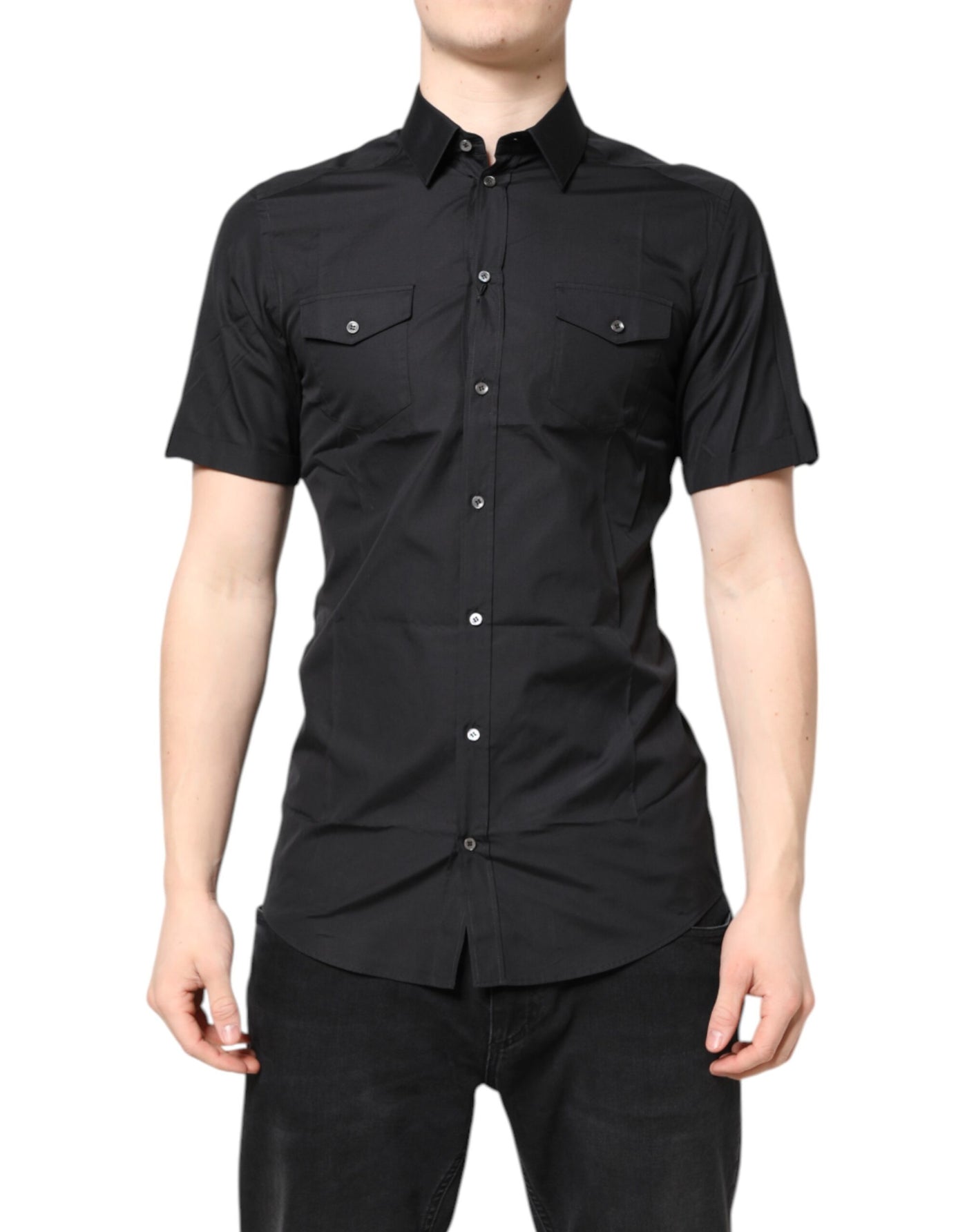 Dolce & Gabbana Black Short Sleeves Cotton GOLD Casual Shirt
