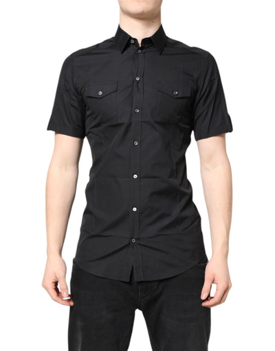 Dolce & Gabbana Black Short Sleeves Cotton GOLD Casual Shirt