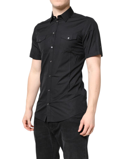Dolce & Gabbana Black Short Sleeves Cotton GOLD Casual Shirt