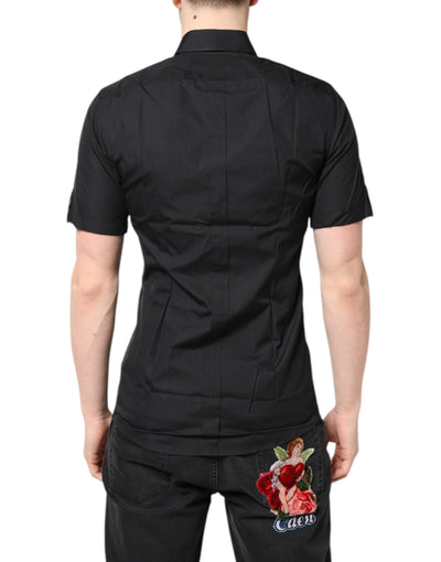 Dolce & Gabbana Black Short Sleeves Cotton GOLD Casual Shirt
