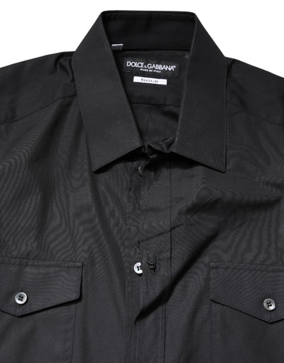Dolce & Gabbana Black Short Sleeves Cotton GOLD Casual Shirt