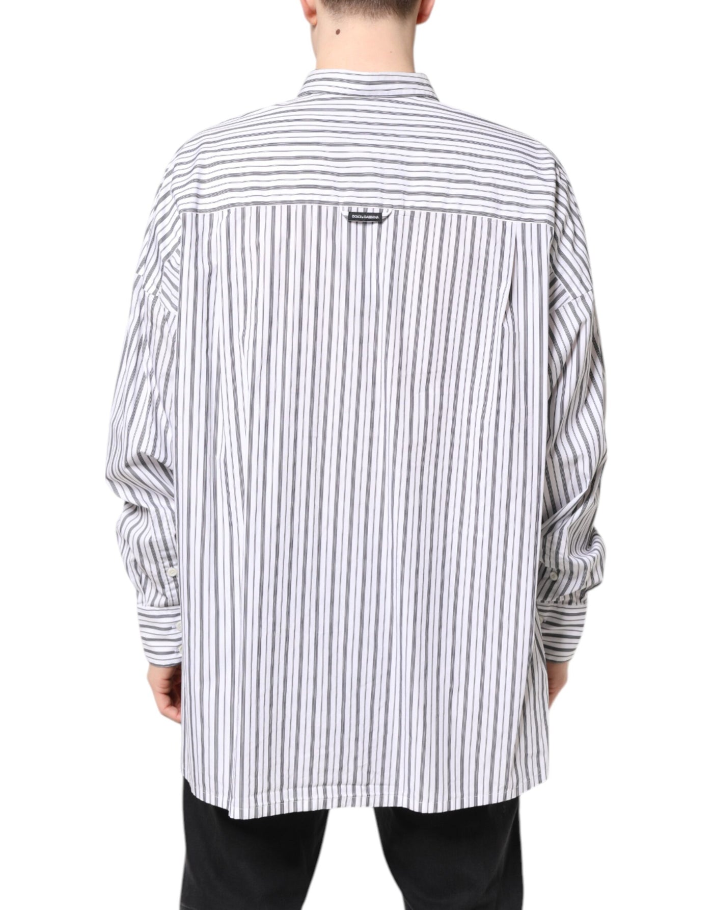 Dolce & Gabbana White Black Stripe Button Down Casual Shirt