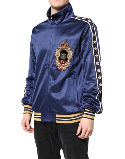 Dolce & Gabbana Blue Nylon Logo Patch Men Bomber Sweater