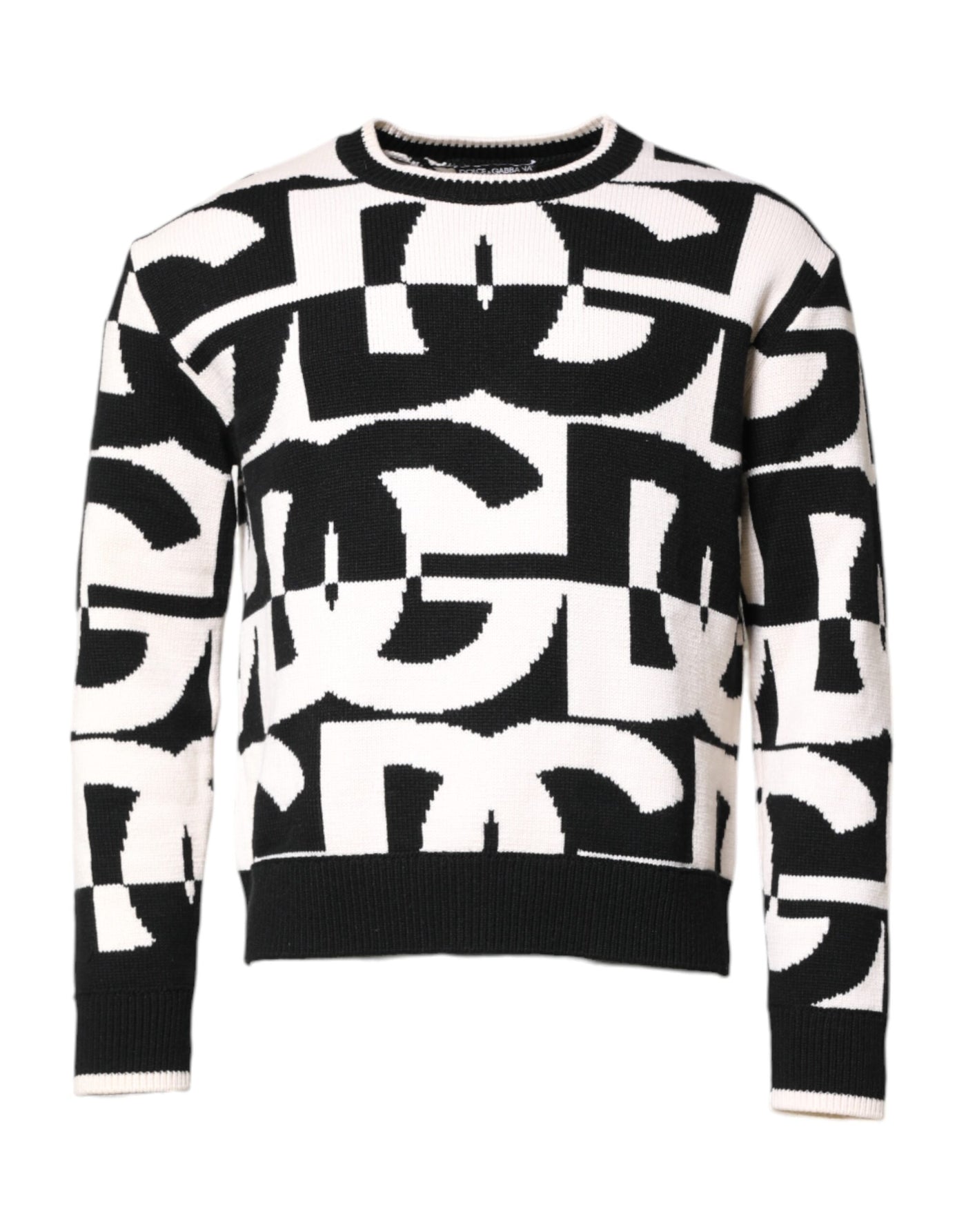 Dolce & Gabbana Black White Knit Logo Print Pullover Sweater