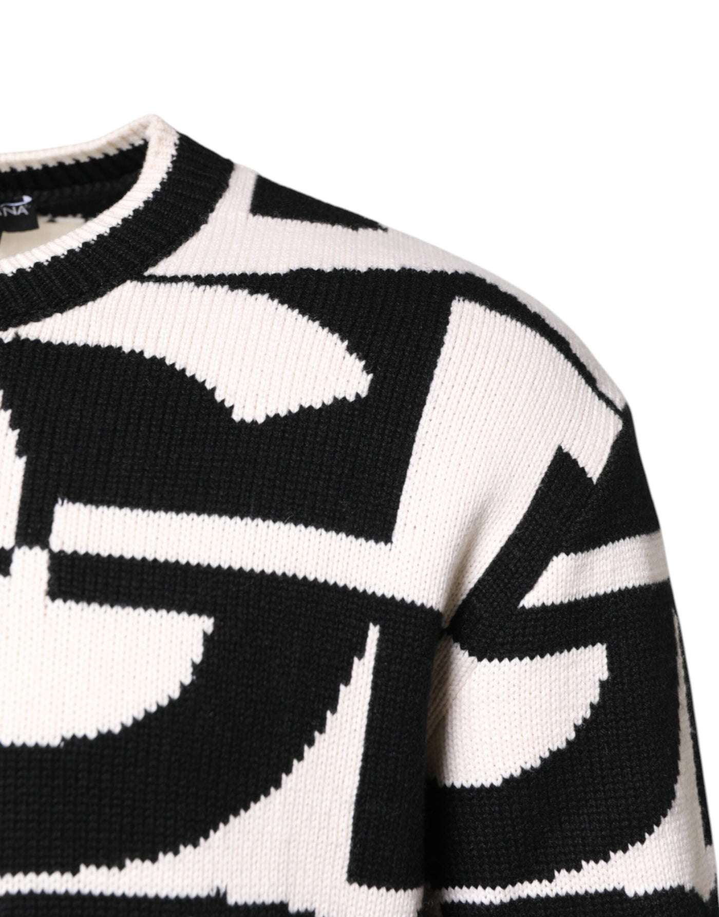 Dolce & Gabbana Black White Knit Logo Print Pullover Sweater