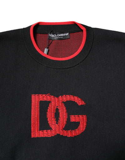 Dolce & Gabbana Black Nylon DGLogo Knit Men Pullover Sweater