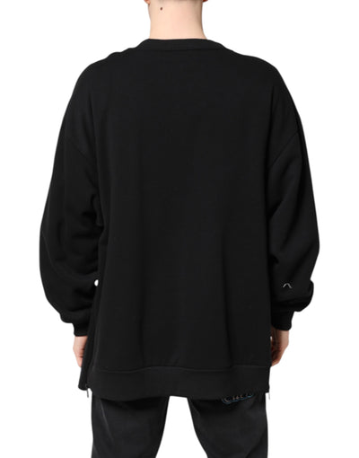 Dolce & Gabbana Black Cotton Logo Print Men Pullover Sweater