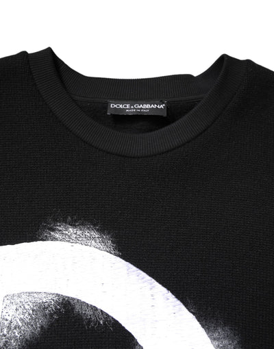 Dolce & Gabbana Black Cotton Logo Print Men Pullover Sweater