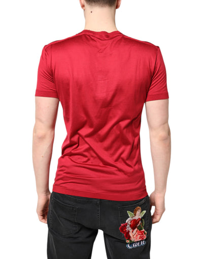 Dolce & Gabbana Red Silk DG Crown Logo Short Sleeve T-shirt