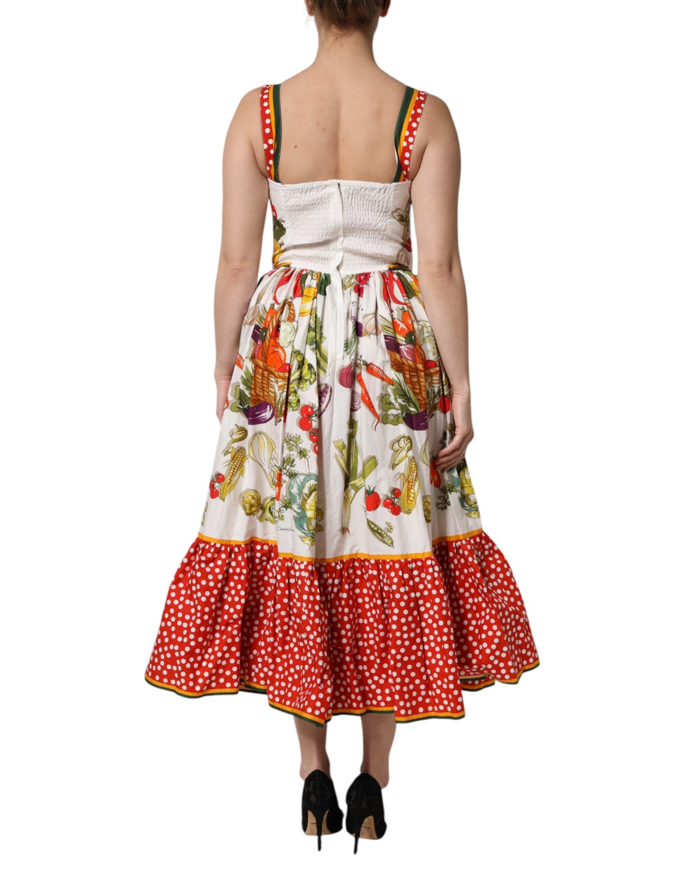 Dolce & Gabbana White Vegetables Sleeveless A-line Dress