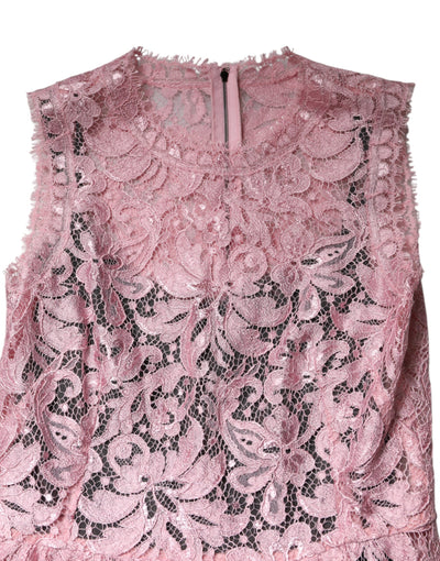 Dolce & Gabbana Pink Floral Lace Sleeveless Sheath Dress