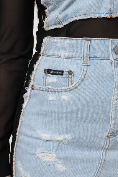 Dolce & Gabbana Black Blue Long Sleeves Denim Mini Dress