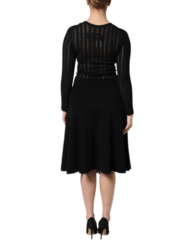 Dolce & Gabbana Black Cashmere Long Sleeves A-line Midi Dress