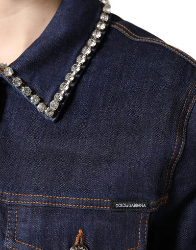 Dolce & Gabbana Blue Denim Cotton Crystal Embellished Jacket