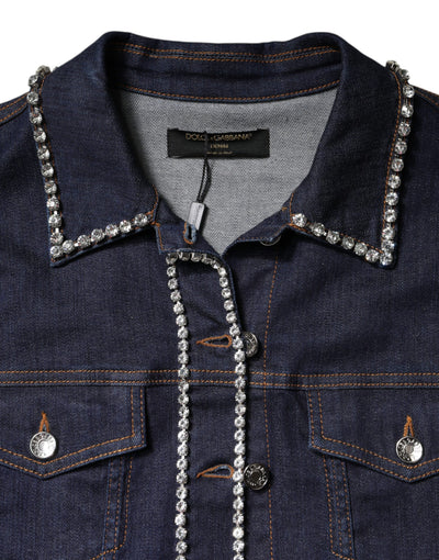 Dolce & Gabbana Blue Denim Cotton Crystal Embellished Jacket