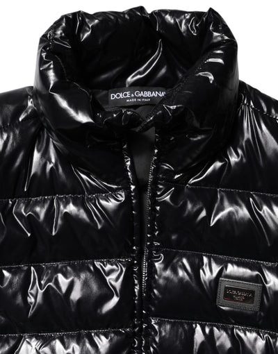 Dolce & Gabbana Black Logo Plaque Full Zip Puffer Jacket