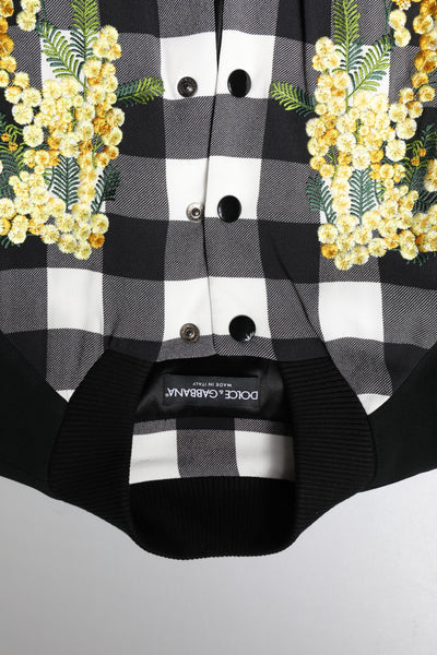 Dolce & Gabbana Black White Check Floral Button Down Jacket