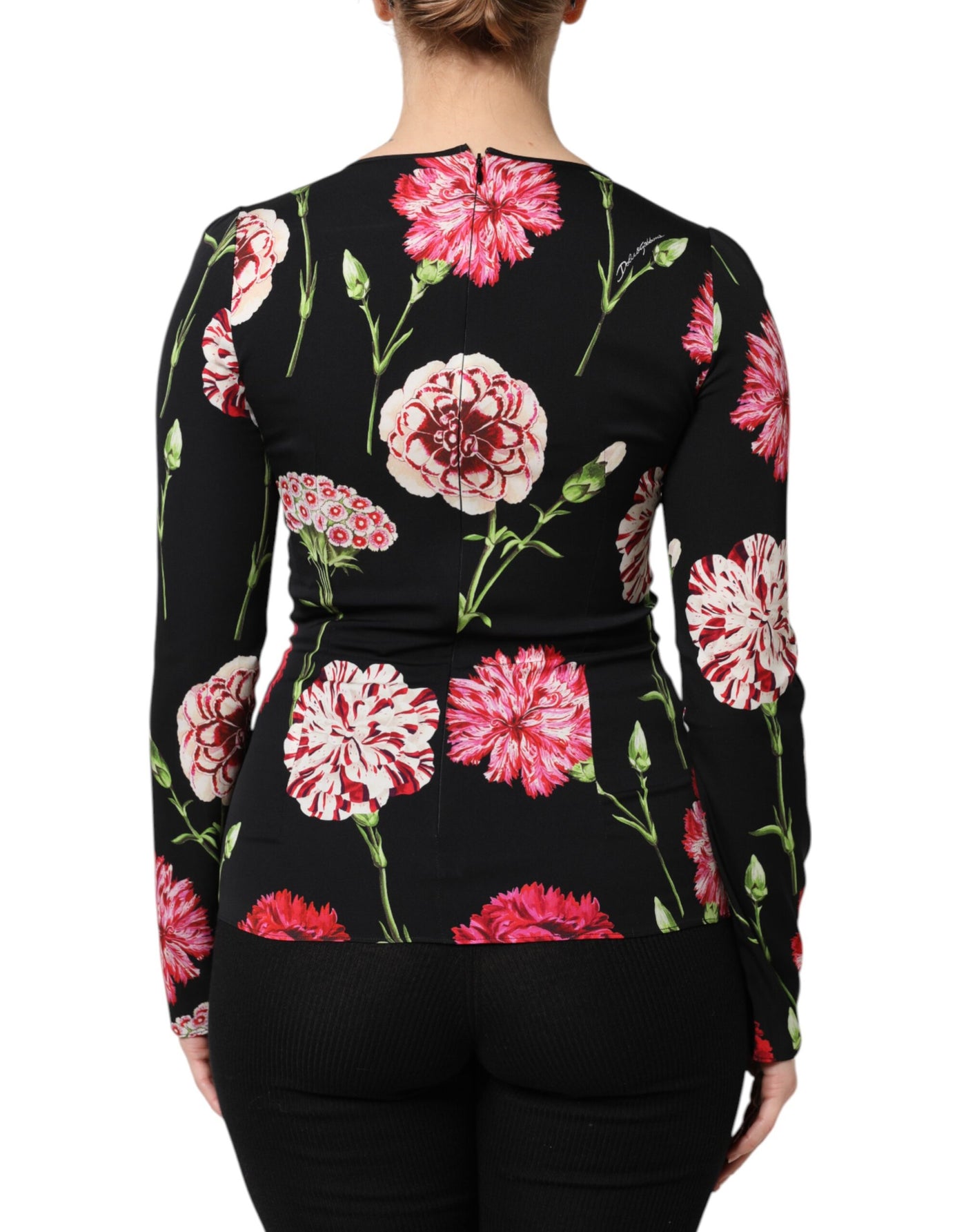 Dolce & Gabbana Black Floral Long Sleeve Women Blouse Top