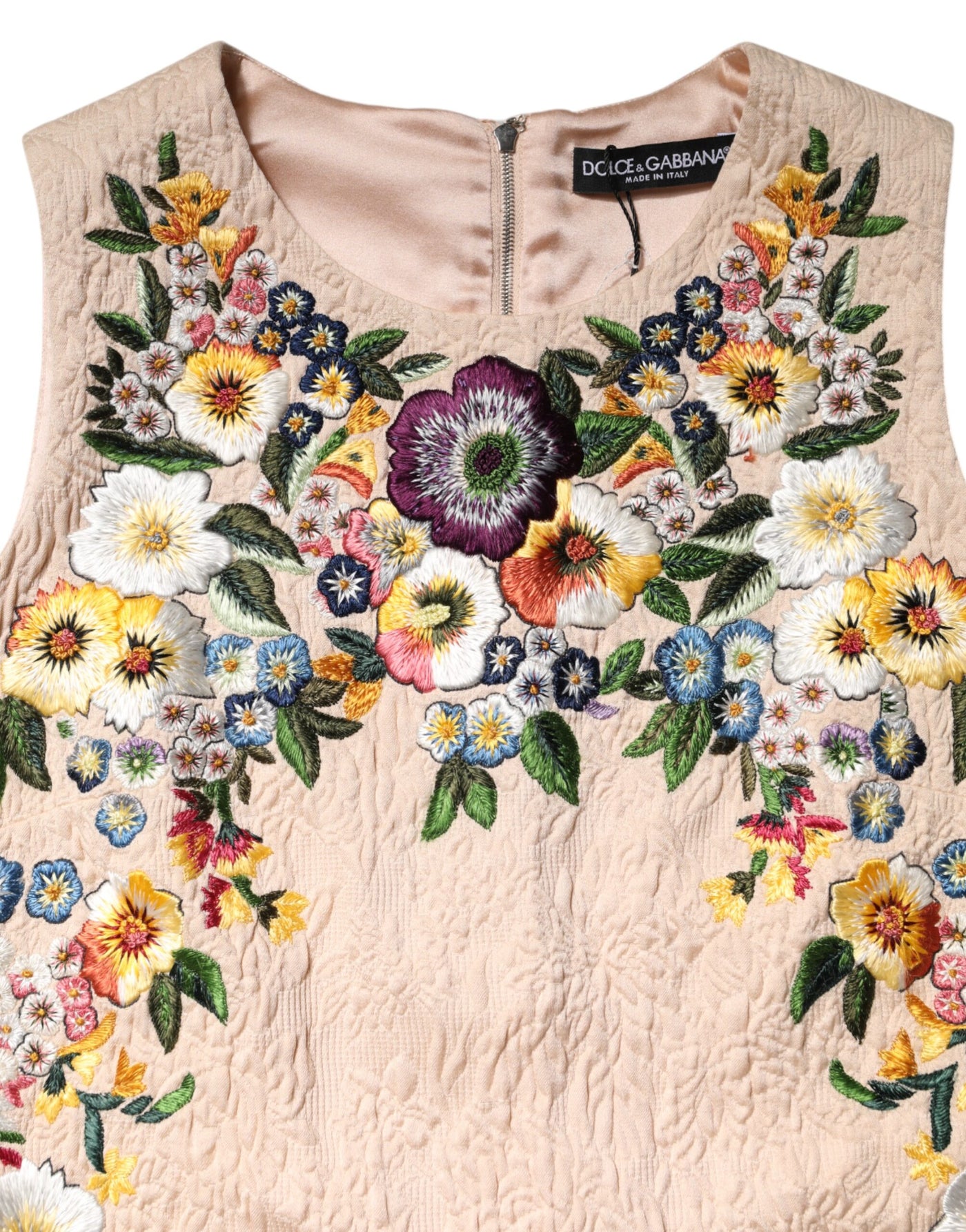 Dolce & Gabbana Beige Floral Embroidery Sleeveless Tank Top