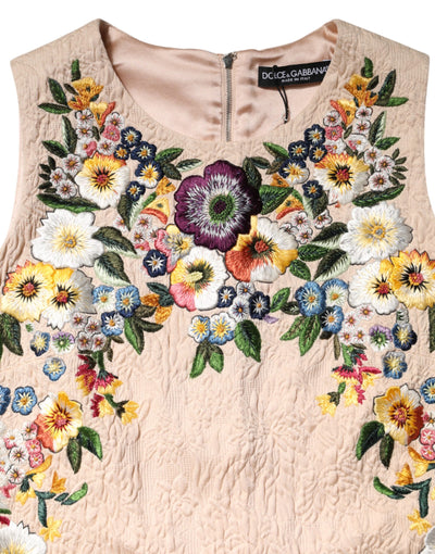 Dolce & Gabbana Beige Floral Embroidery Sleeveless Tank Top