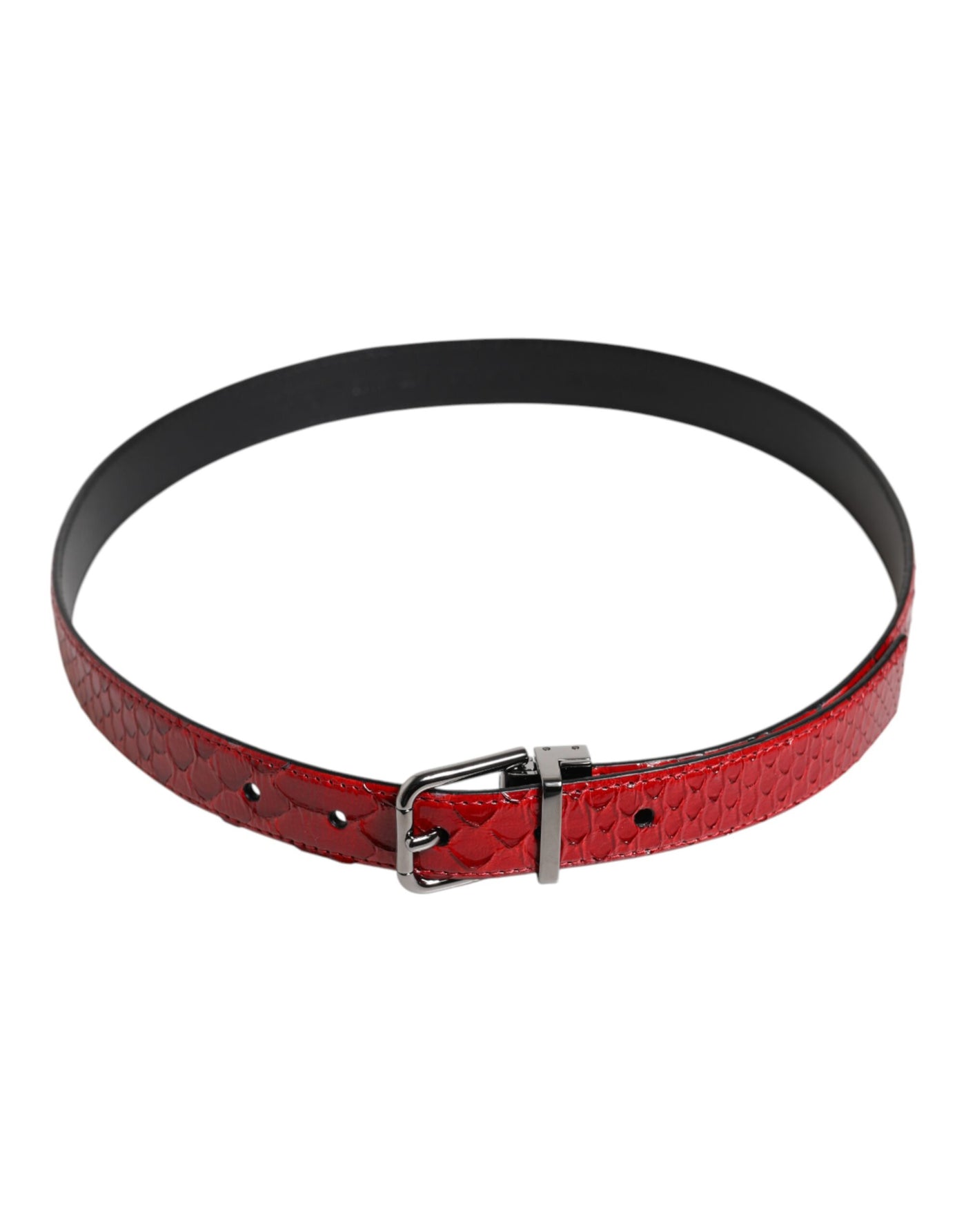 Dolce & Gabbana Red Exotic Leather Brass Metal Buckle Belt
