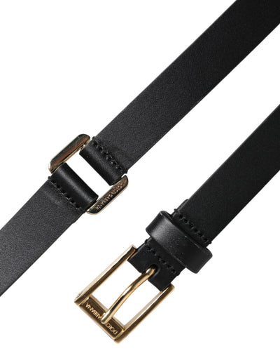 Dolce & Gabbana Black Classic Gold Metal Logo Buckle Belt