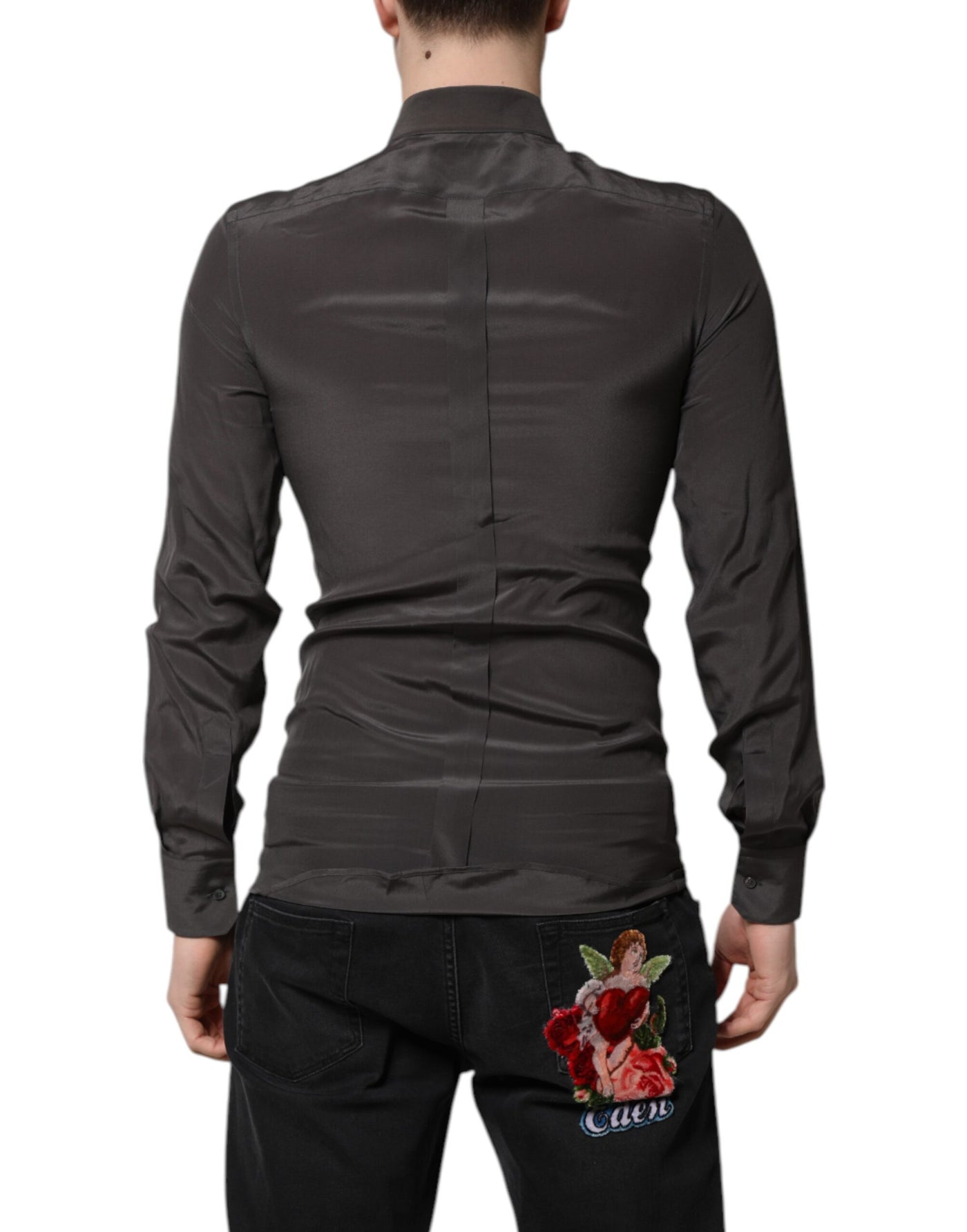 Dolce & Gabbana Dark Gray Silk GOLD Dress Formal Shirt